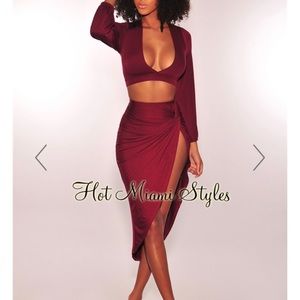 Long Sleeve Knotted Skirt Two Piece Set